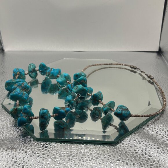 Genuine Turquoise Nugget Necklace 27” Heishi Shells Boho Tribal 4.3 Oz Southwest - Picture 9 of 10